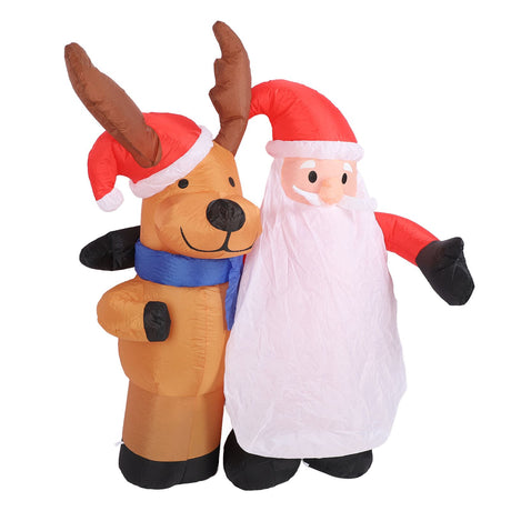 1.6m Xmas Inflatable Old Men and Deer Model Inflatable Santa and Reindeer LED Lights Outdoor Inflatable Props Toy for Yard Garden Decor EU Plug 220‑240V