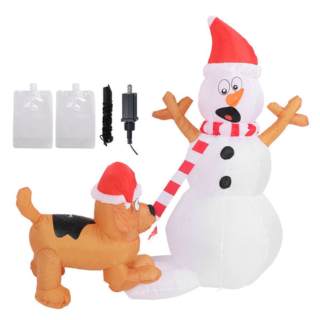 3.6ft Inflatable Snowman with Bite Dog White LED Lights Garden Yard Decorations IP44 Water Resistant Xmas Inflatable Snowman US Plug 100‑120V