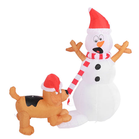 3.6ft Inflatable Snowman with Bite Dog White LED Lights Garden Yard Decorations IP44 Water Resistant Xmas Inflatable Snowman US Plug 100‑120V