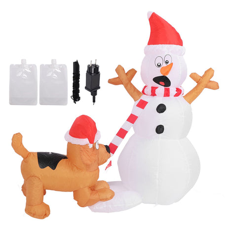 3.6ft Inflatable Snowman with Bite Dog White LED Lights Garden Yard Decorations IP44 Water Resistant Xmas Inflatable Snowman EU Plug 220‑240V