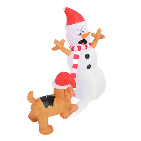 3.6ft Inflatable Snowman with Bite Dog White LED Lights Garden Yard Decorations IP44 Water Resistant Xmas Inflatable Snowman EU Plug 220‑240V