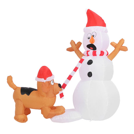 3.6ft Inflatable Snowman with Bite Dog White LED Lights Garden Yard Decorations IP44 Water Resistant Xmas Inflatable Snowman EU Plug 220‑240V