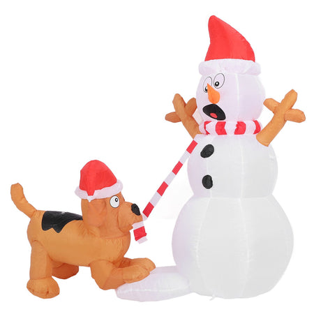 3.6ft Inflatable Snowman with Bite Dog White LED Lights Garden Yard Decorations IP44 Water Resistant Xmas Inflatable Snowman EU Plug 220‑240V