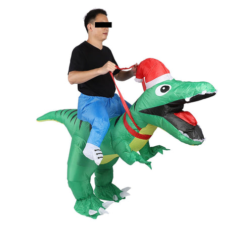 Xmas Riding Dinosaur Costume Xmas Cosplay Costume Funny Xmas Riding Dinosaur Inflatable Costume for Adult