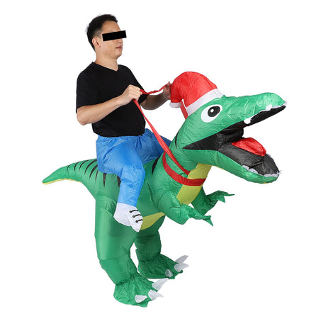 Xmas Riding Dinosaur Costume Xmas Cosplay Costume Funny Xmas Riding Dinosaur Inflatable Costume for Adult