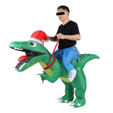 Xmas Riding Dinosaur Costume Xmas Cosplay Costume Funny Xmas Riding Dinosaur Inflatable Costume for Adult