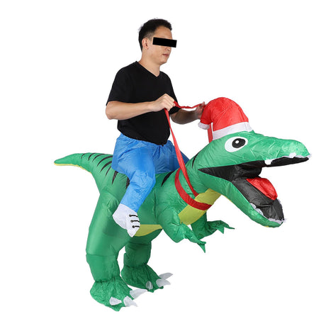 Xmas Riding Dinosaur Costume Xmas Cosplay Costume Funny Xmas Riding Dinosaur Inflatable Costume for Adult