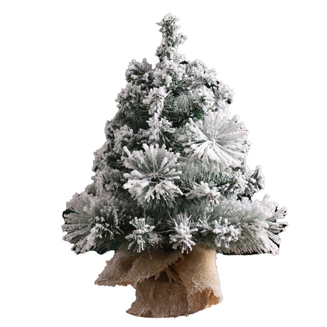 17.7in Artificial Mini Xmas Tree Snow Flocked Artificial Pine Xmas Tree for Home Office Party Shop Indoor Outdoor Decoration