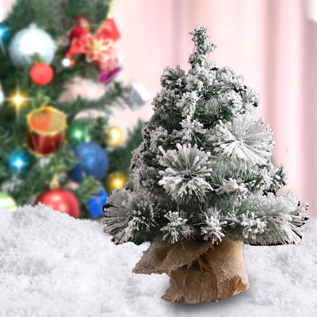 17.7in Artificial Mini Xmas Tree Snow Flocked Artificial Pine Xmas Tree for Home Office Party Shop Indoor Outdoor Decoration