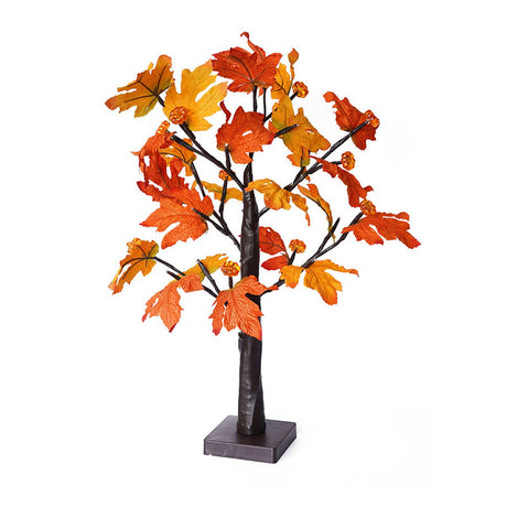 24in Fall Maple Tree with 24 LEDs Timer Pumpkin Decoration Removable Base Soft Light Lighted Leaf Tree for Xmas Thanksgiving