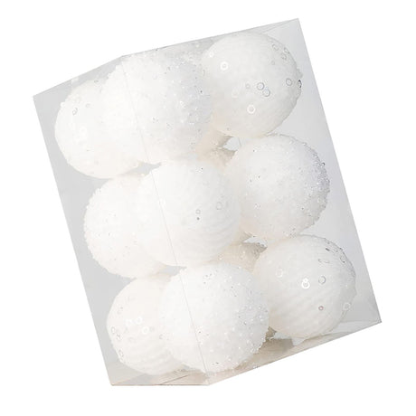 12pcs Xmas Ball Ornament Creative Lightweight Foam Xmas Tree Decorative Ball for Wedding Home Commercial Decoration White