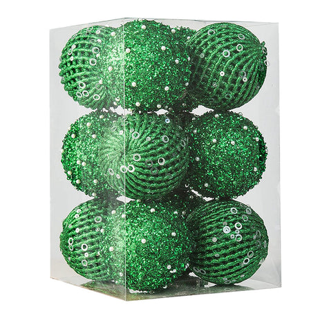 12pcs Xmas Ball Ornament Creative Lightweight Foam Xmas Tree Decorative Ball for Wedding Home Commercial Decoration Green