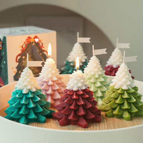 Xmas Tree Shaped Candle Multifunctional Aromatherapy Holiday Decorative Candle for Home and Photography Xmas Red