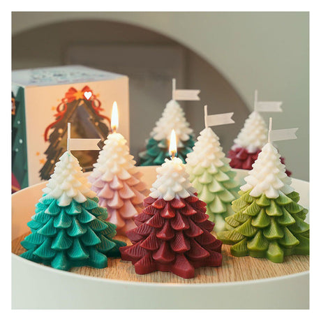 Xmas Tree Shaped Candle Multifunctional Aromatherapy Holiday Decorative Candle for Home and Photography Xmas Red