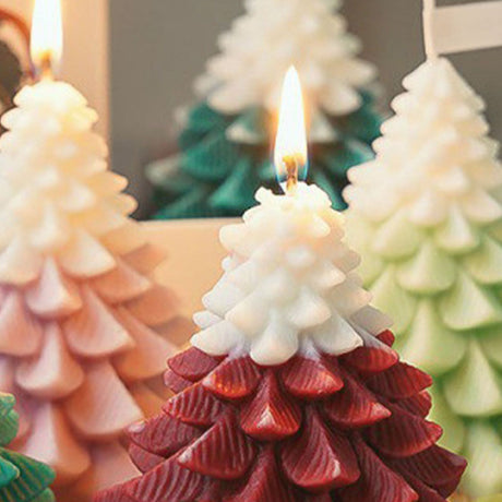 Xmas Tree Shaped Candle Multifunctional Aromatherapy Holiday Decorative Candle for Home and Photography Xmas Red