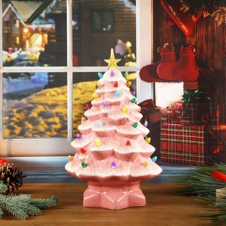 Xmas Tree Decoration Resin Exquisite Xmas Tree Figurine Statue Home Decor Gift 15cm Rose