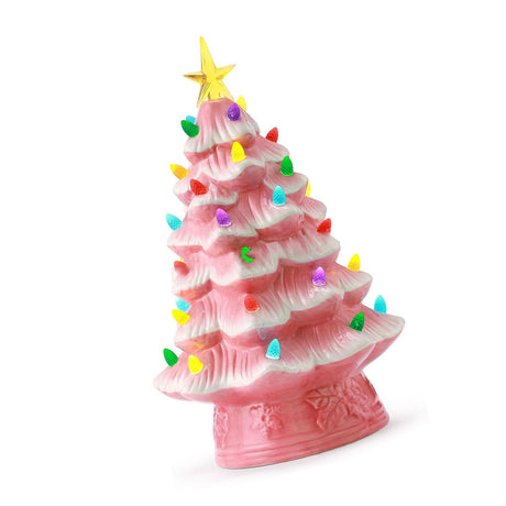 Resin Xmas Tree Exquisite Miniature Xmas Tree Figurines Holiday Decoration for Window Tabletop Yard 11.8 Inch Roseate