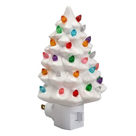 Xmas Tree Night Light Ceramic Decorative Plug in Tree Nightlight Xmas Decor for Bedside Tables Study Rooms Living Rooms White