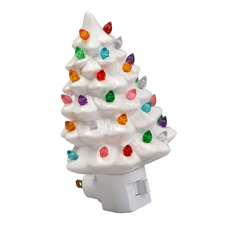 Xmas Tree Night Light Ceramic Decorative Plug in Tree Nightlight Xmas Decor for Bedside Tables Study Rooms Living Rooms White