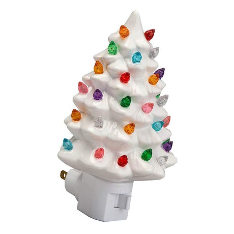 Xmas Tree Night Light Ceramic Decorative Plug in Tree Nightlight Xmas Decor for Bedside Tables Study Rooms Living Rooms White