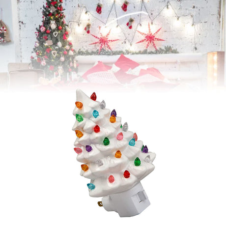 Xmas Tree Night Light Ceramic Decorative Plug in Tree Nightlight Xmas Decor for Bedside Tables Study Rooms Living Rooms White
