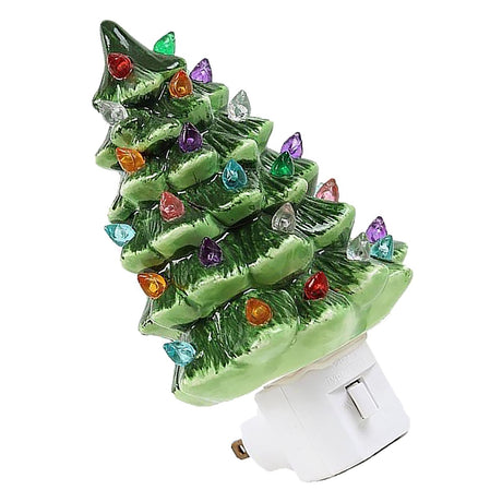 Xmas Tree Night Light Ceramic Decorative Plug in Tree Nightlight Xmas Decor for Bedside Tables Study Rooms Living Rooms Green