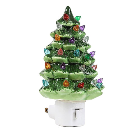 Xmas Tree Night Light Ceramic Decorative Plug in Tree Nightlight Xmas Decor for Bedside Tables Study Rooms Living Rooms Green