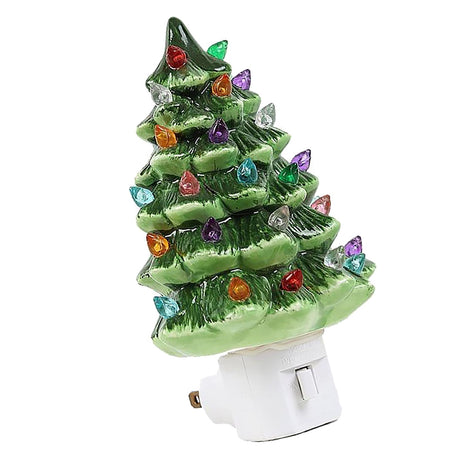 Xmas Tree Night Light Ceramic Decorative Plug in Tree Nightlight Xmas Decor for Bedside Tables Study Rooms Living Rooms Green