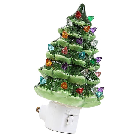Xmas Tree Night Light Ceramic Decorative Plug in Tree Nightlight Xmas Decor for Bedside Tables Study Rooms Living Rooms Green