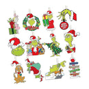24pcs Xmas Tree Green Monster Ornaments Unique Handmade Wooden Green Monster Xmas Tree Decor for Window Wall