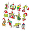 24pcs Xmas Tree Green Monster Ornaments Unique Handmade Wooden Green Monster Xmas Tree Decor for Window Wall