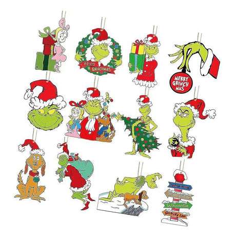 24pcs Xmas Tree Green Monster Ornaments Unique Handmade Wooden Green Monster Xmas Tree Decor for Window Wall