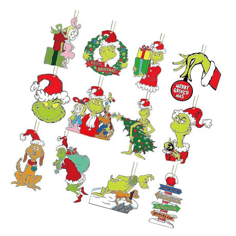 24pcs Xmas Tree Green Monster Ornaments Unique Handmade Wooden Green Monster Xmas Tree Decor for Window Wall