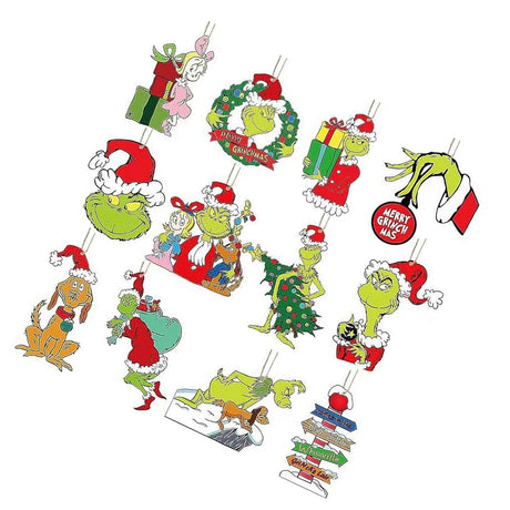 24pcs Xmas Tree Green Monster Ornaments Unique Handmade Wooden Green Monster Xmas Tree Decor for Window Wall