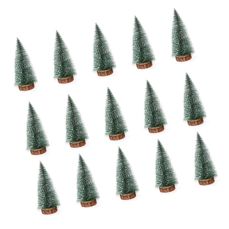15 Pcs Miniature Xmas Tree White Snow Home Decoration Multi Purpose Desktop Mini Pine Tree for Indoor Party 3.9in