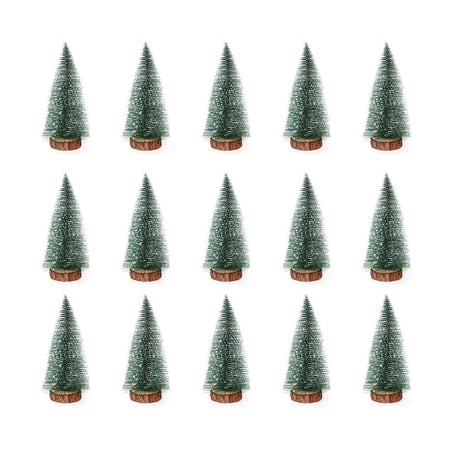 15 Pcs Miniature Xmas Tree White Snow Home Decoration Multi Purpose Desktop Mini Pine Tree for Indoor Party 3.9in