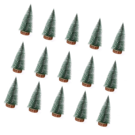 15 Pcs Miniature Xmas Tree White Snow Home Decoration Multi Purpose Desktop Mini Pine Tree for Indoor Party 3.9in