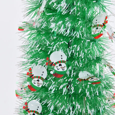 Xmas Tree with Snowmen Green PVC Easy Assembly Space Saving Retractable Foldable Artificial Xmas Tree for Decoration