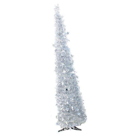 Xmas Tree PVC Star Glitter Festive Foldable Xmas Tree Figurine Decoration for Home Hotel Silver