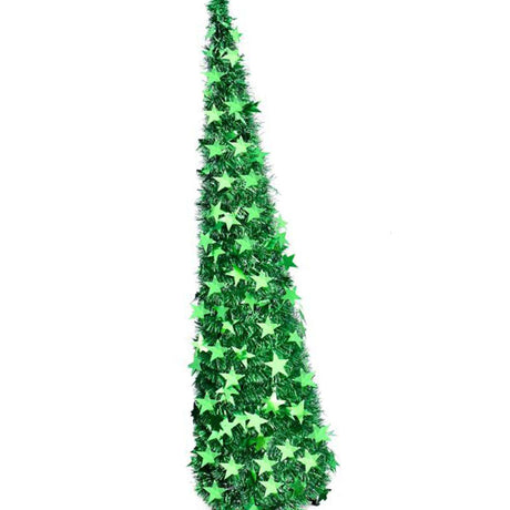 Xmas Tree PVC Star Glitter Festive Foldable Xmas Tree Figurine Decoration for Home Hotel Green