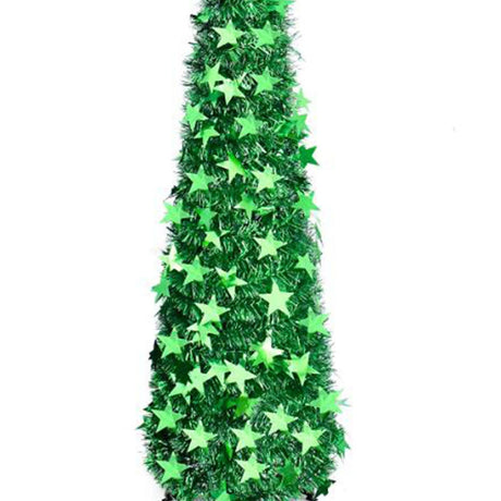 Xmas Tree PVC Star Glitter Festive Foldable Xmas Tree Figurine Decoration for Home Hotel Green