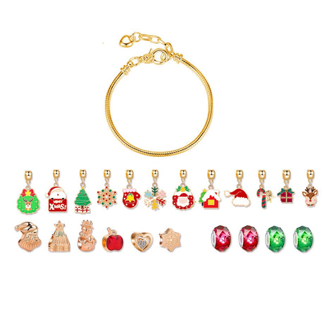 Xmas Advent Calendar Bracelets for Girls Xmas Countdown Calendar DIY Jewelry Making Kit Blind Box Charm Beads Pendants Bracelets for Kids Women Red Xmas Tree