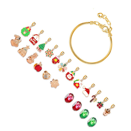Xmas Advent Calendar Bracelets for Girls Xmas Countdown Calendar DIY Jewelry Making Kit Blind Box Charm Beads Pendants Bracelets for Kids Women Red Xmas Tree