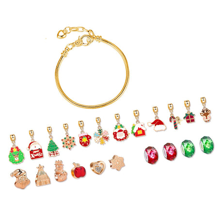 Xmas Advent Calendar Bracelets for Girls Xmas Countdown Calendar DIY Jewelry Making Kit Blind Box Charm Beads Pendants Bracelets for Kids Women Red Xmas Tree