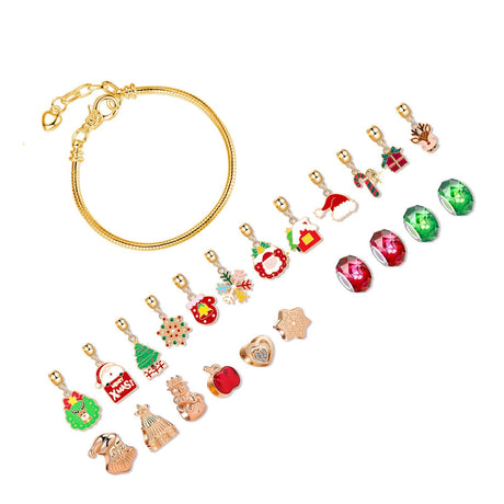 Xmas Advent Calendar Bracelets for Girls Xmas Countdown Calendar DIY Jewelry Making Kit Blind Box Charm Beads Pendants Bracelets for Kids Women Red Xmas Tree