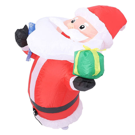 Inflatable Father Xmas with Blower LED Light 210T Polyester Fiber 3.9ft IP44 Water Resistant Father Xmas Broke Out From Window for Decoration EU Plug 220-240V