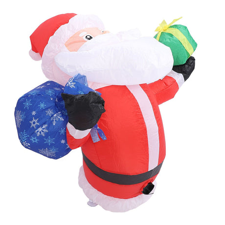Inflatable Father Xmas with Blower LED Light 210T Polyester Fiber 3.9ft IP44 Water Resistant Father Xmas Broke Out From Window for Decoration EU Plug 220-240V