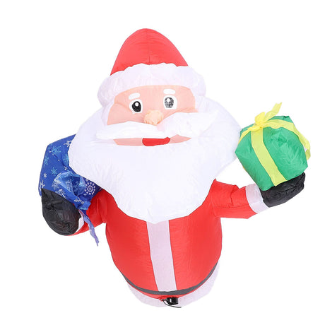 Inflatable Father Xmas with Blower LED Light 210T Polyester Fiber 3.9ft IP44 Water Resistant Father Xmas Broke Out From Window for Decoration EU Plug 220-240V