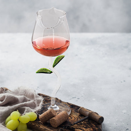 Wine Glass Rose Flower Shape Wine Cup High Borosilicate Glass Cocktail Glass for Party Bar