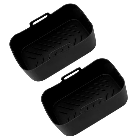 2 Sets Kitchen Fryer Silicone Basket and Mat Reusable Non Stick Rectangular Air Oven Accessories for Ninja DZ201 Foodi 8QT Black